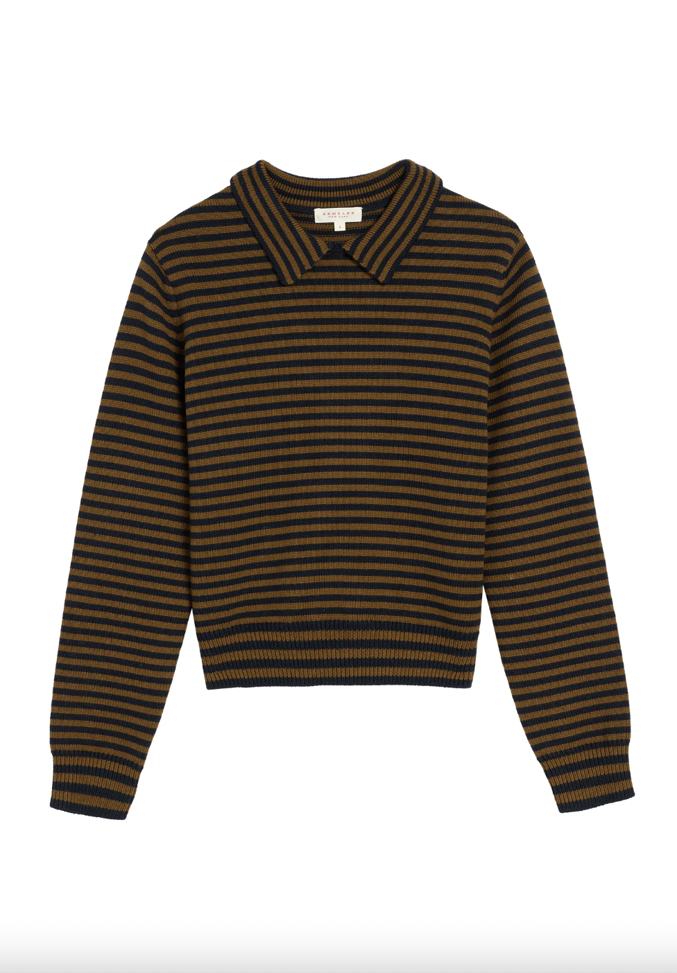 Nadia Stripe Polo Sweater, Navy / Caramel