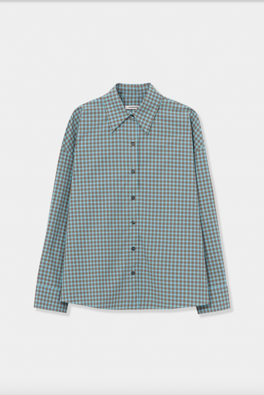 Checked Oversized Shirt, Turquoise/Orange