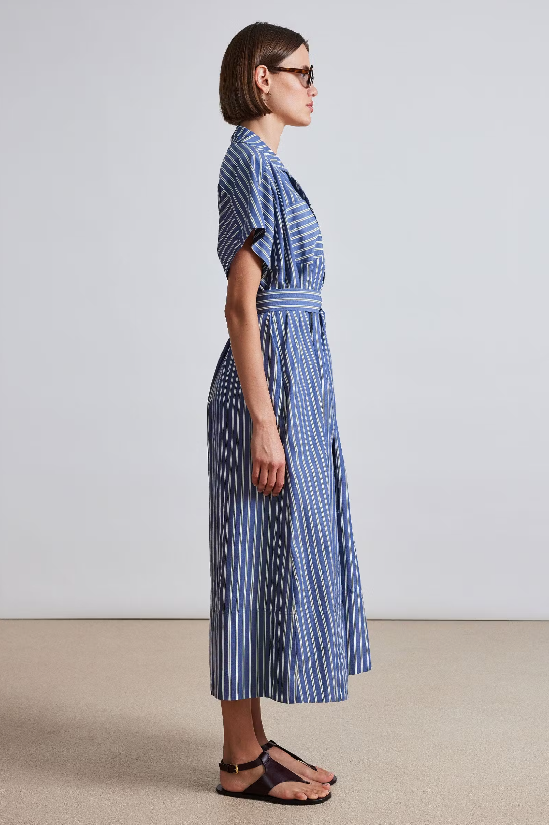 Vincenza Wrap Maxi Dress, Indigo Stripe
