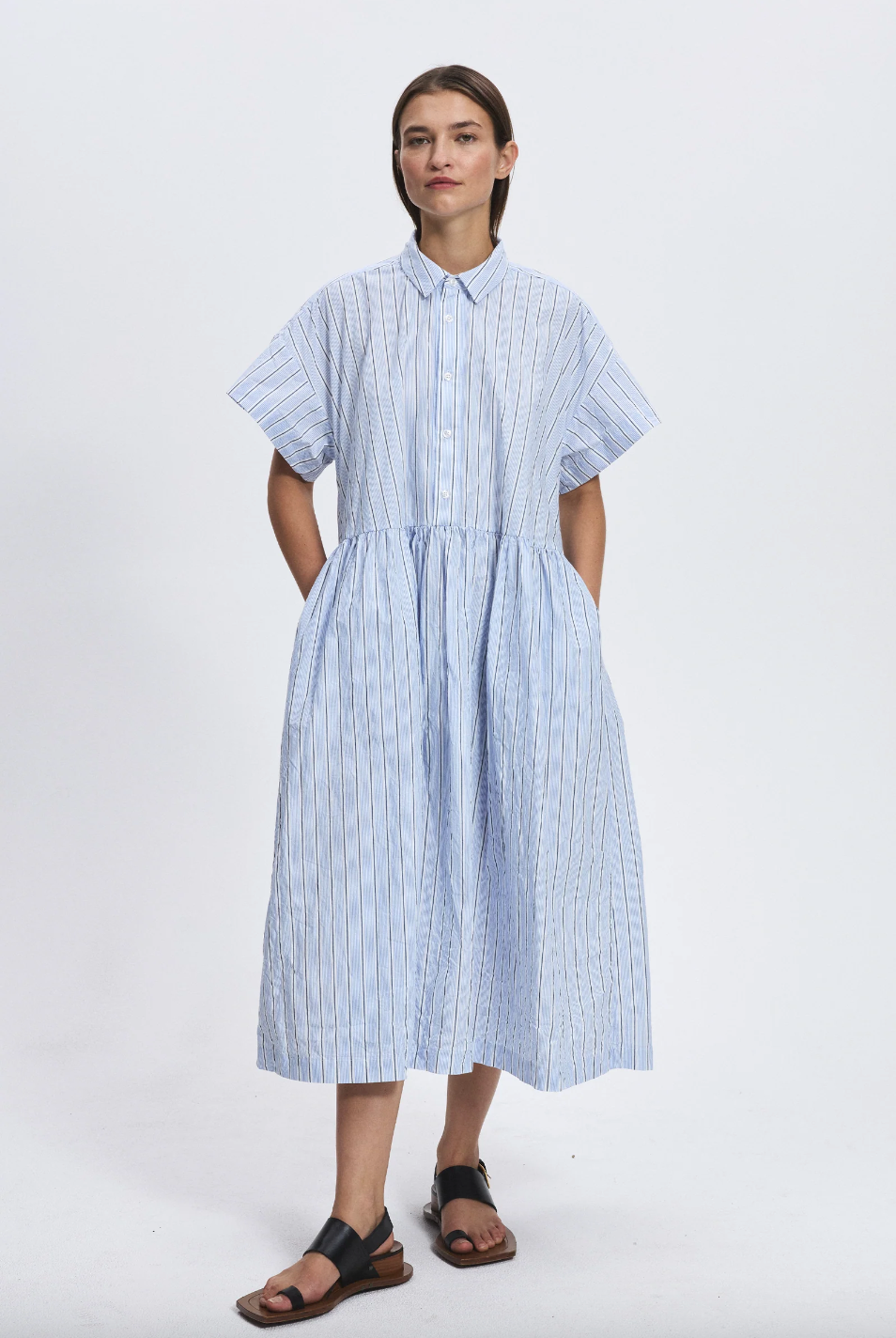 Haruko Dress, Blue/Black Stripe