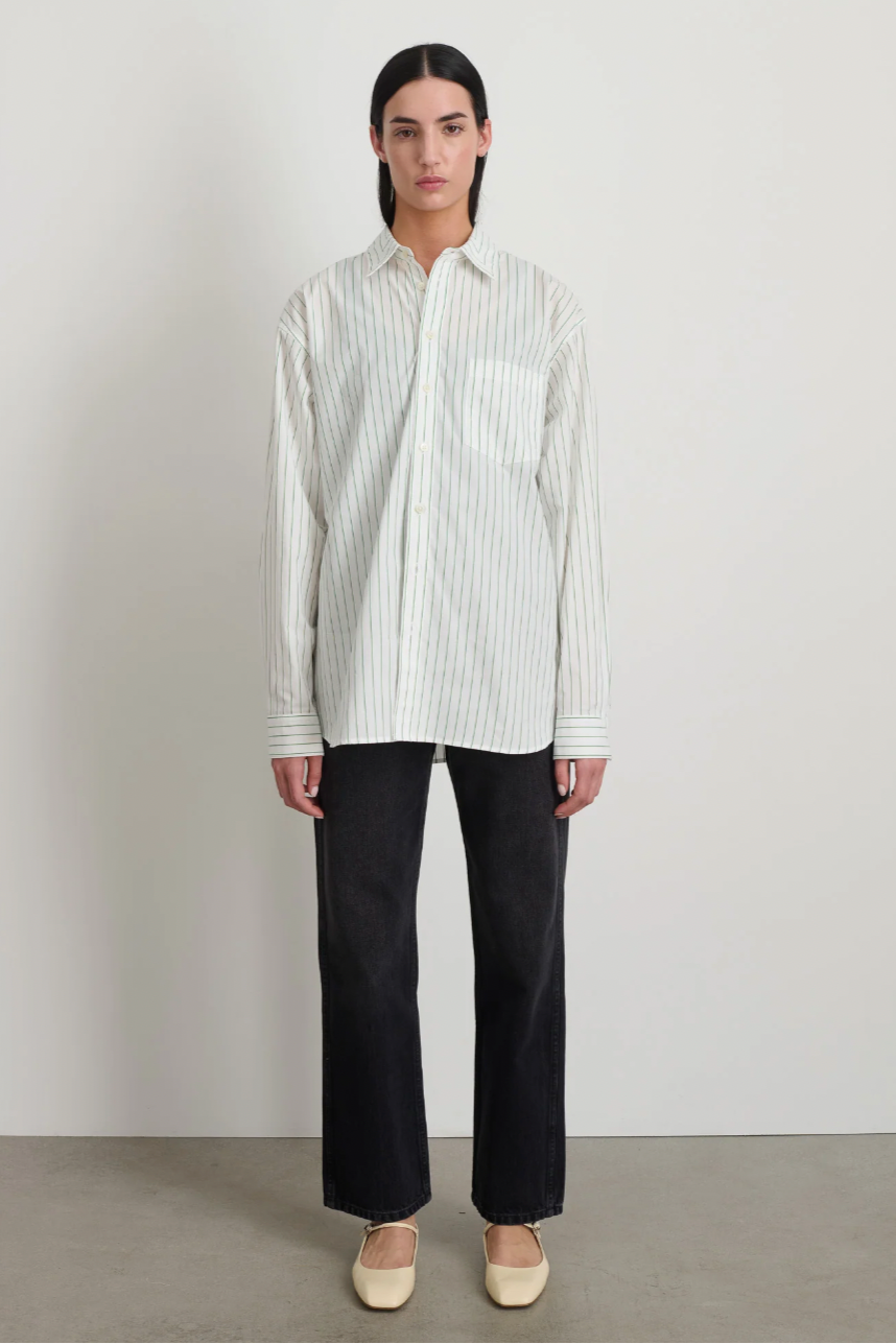 Nolan Shirt, Green White Stripe