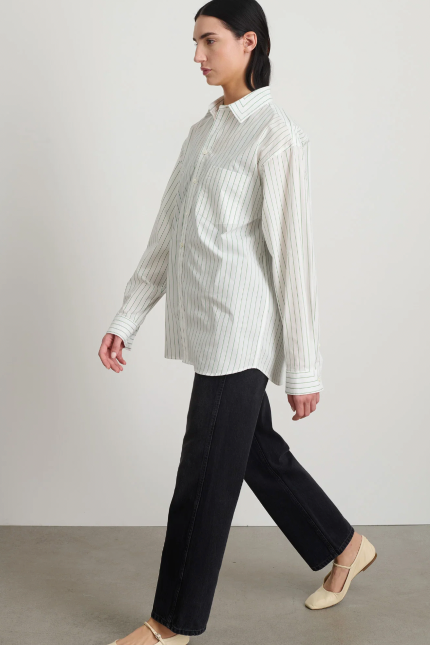 Nolan Shirt, Green White Stripe