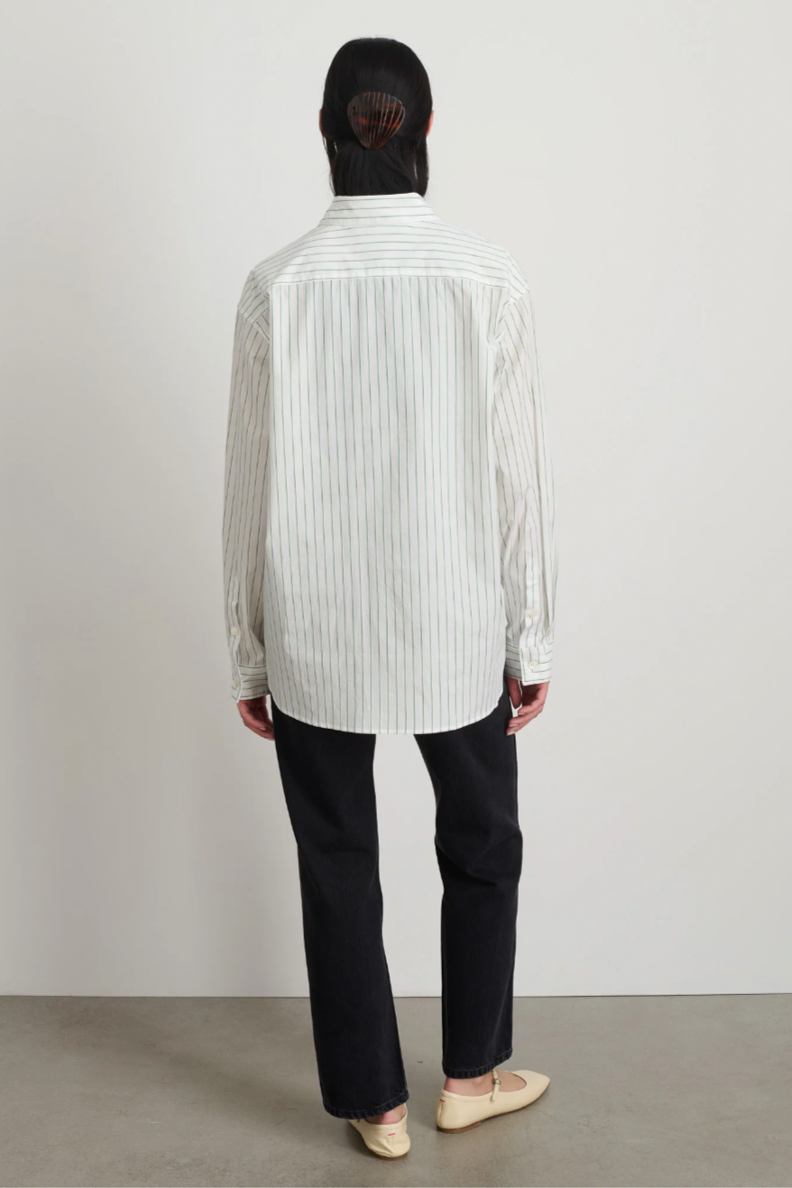 Nolan Shirt, Green White Stripe