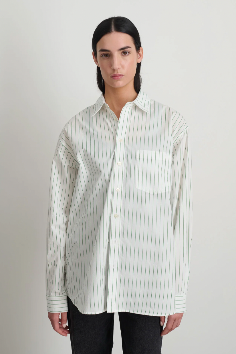 Nolan Shirt, Green White Stripe