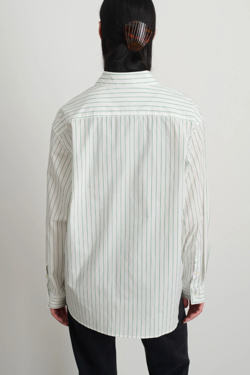 Nolan Shirt, Green White Stripe