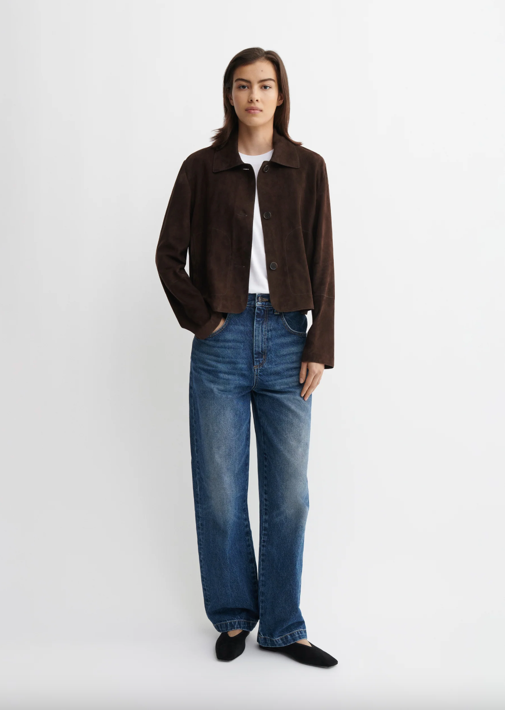 Emy Goat Suede Leather Jacket , Mud Brown