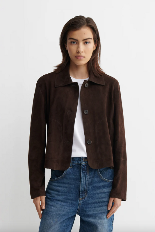Emy Goat Suede Leather Jacket , Mud Brown