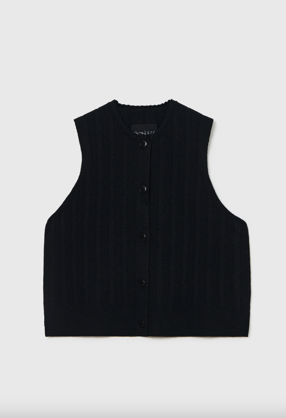 Merino Wool Ribbed Waistcoat Black