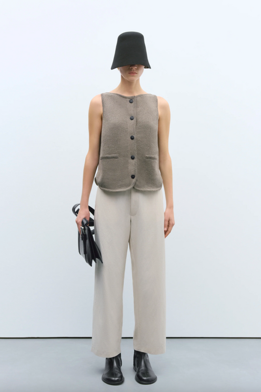 Boat Neck Waistcoat Taupe