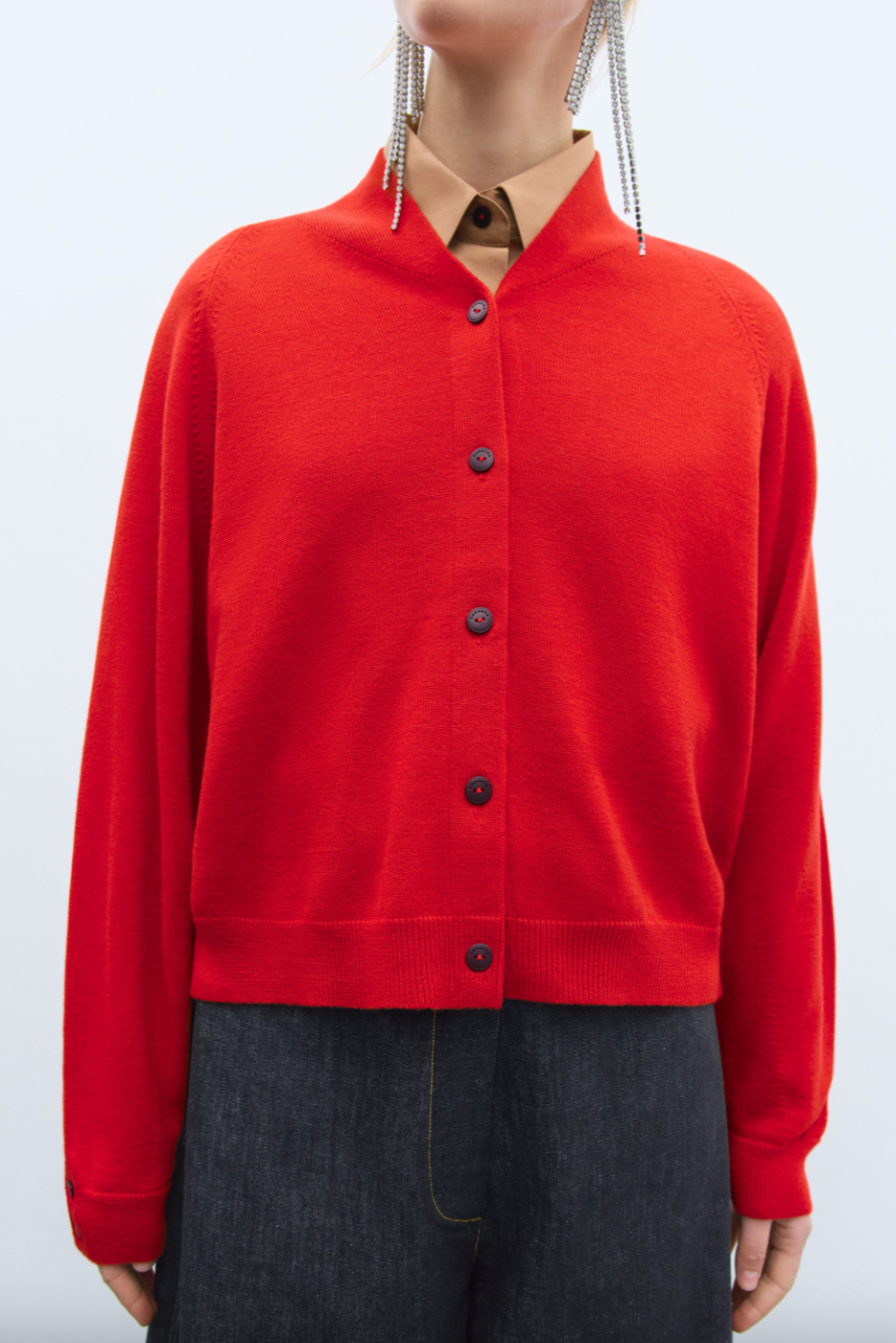 Merino Wool Cardigan Red
