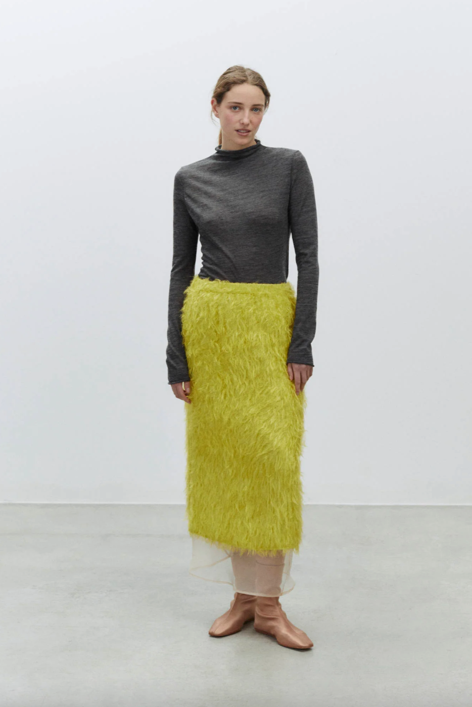 Midi Fringe Skirt, Lime