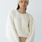 Balloon Sleeve Entrelac Sweater, Cream