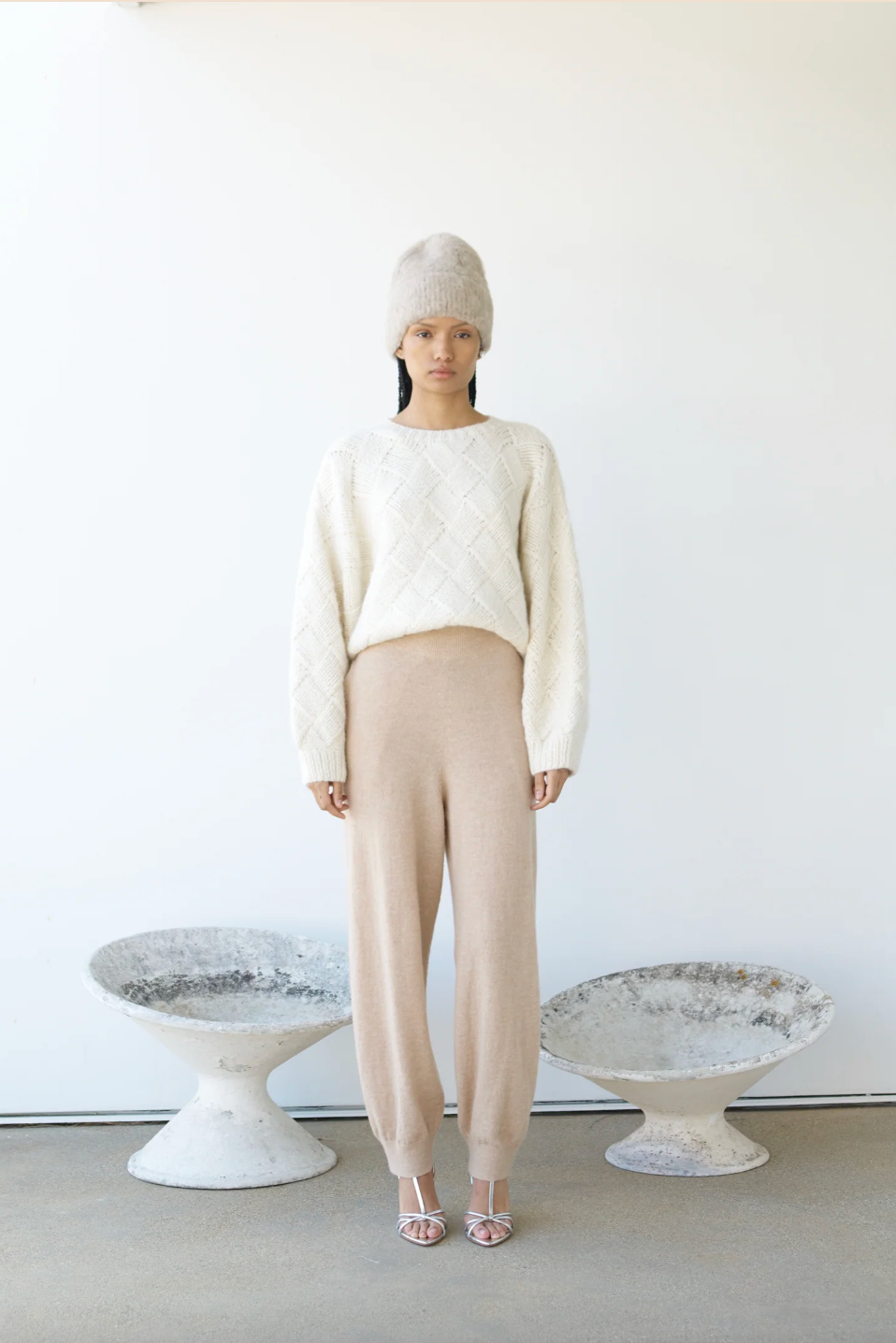 Balloon Sleeve Entrelac Sweater, Cream