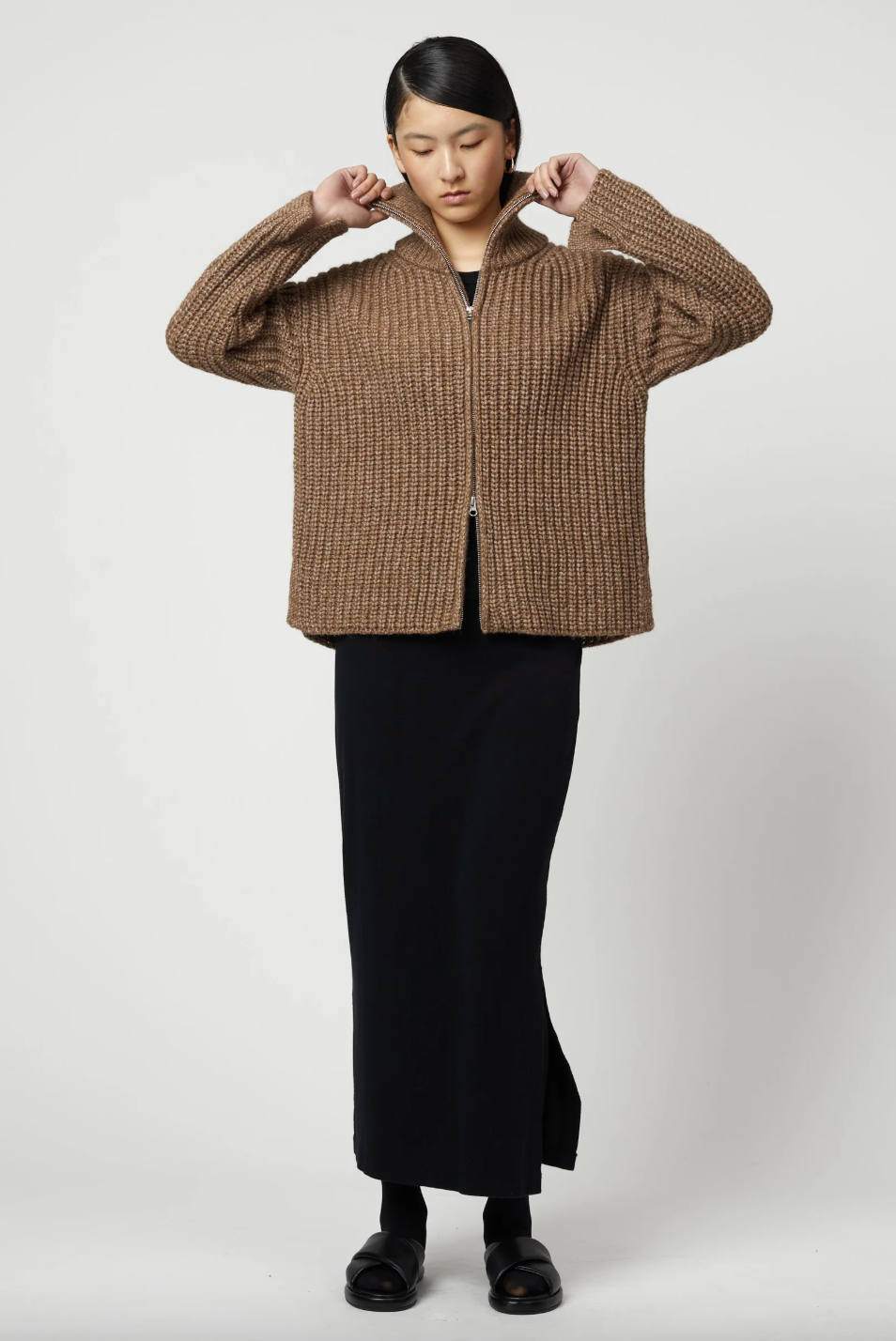 Alpaca Rib Cardigan, Brown