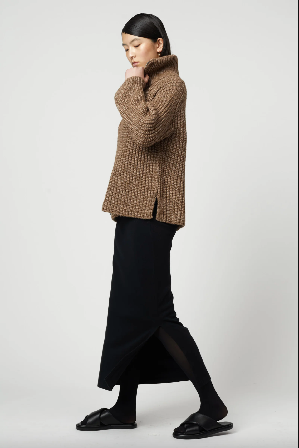 Alpaca Rib Cardigan, Brown