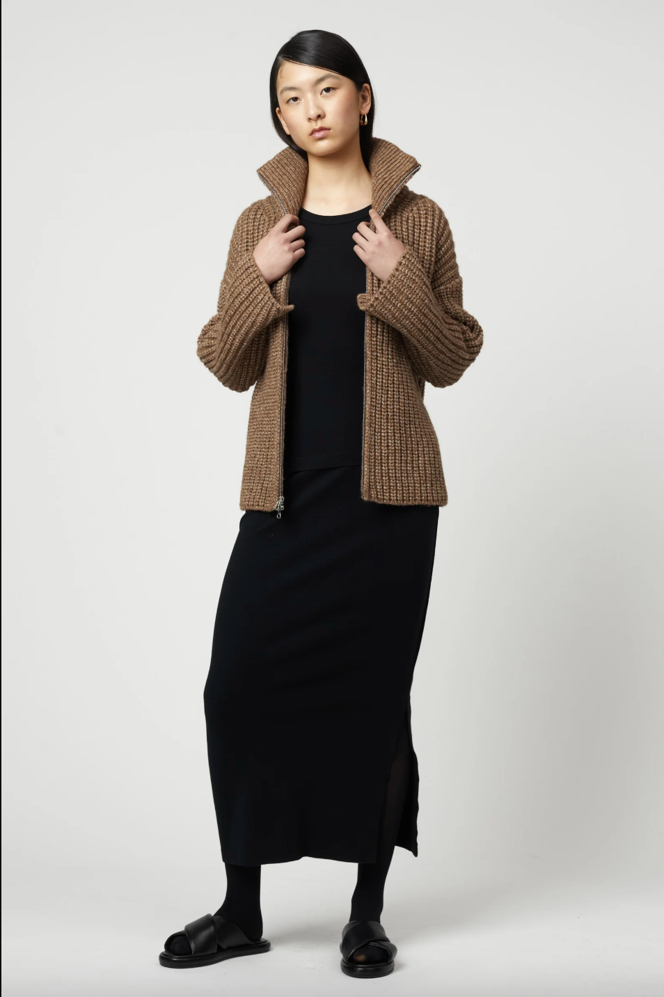 Alpaca Rib Cardigan, Brown