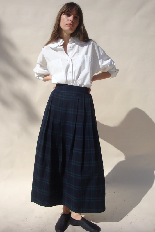 Bower Pleated Skirt, Black Tartan