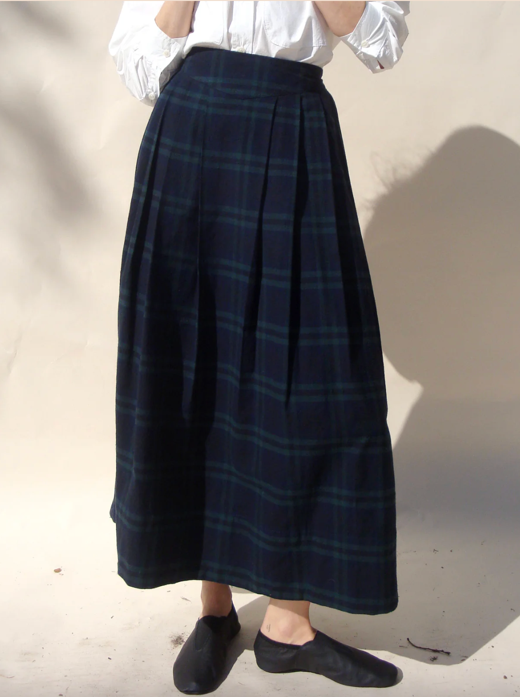 Bower Pleated Skirt, Black Tartan