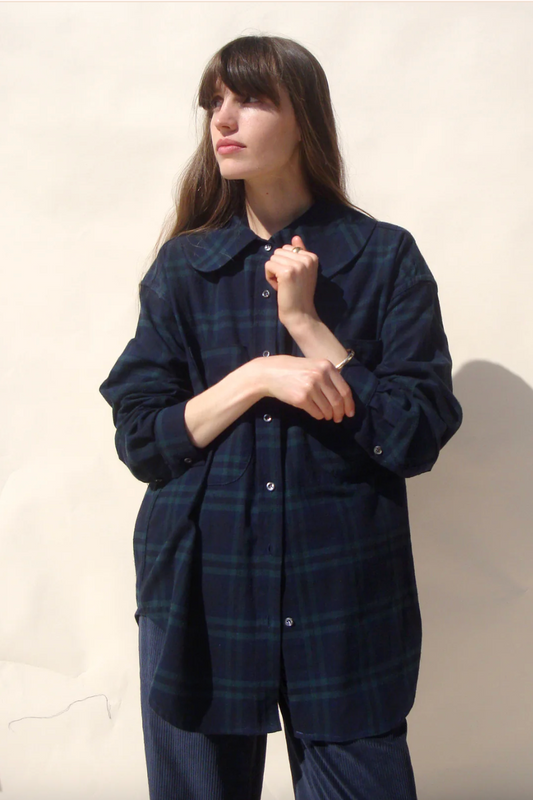 Hollis Oversized. Button Down, Black Tartan