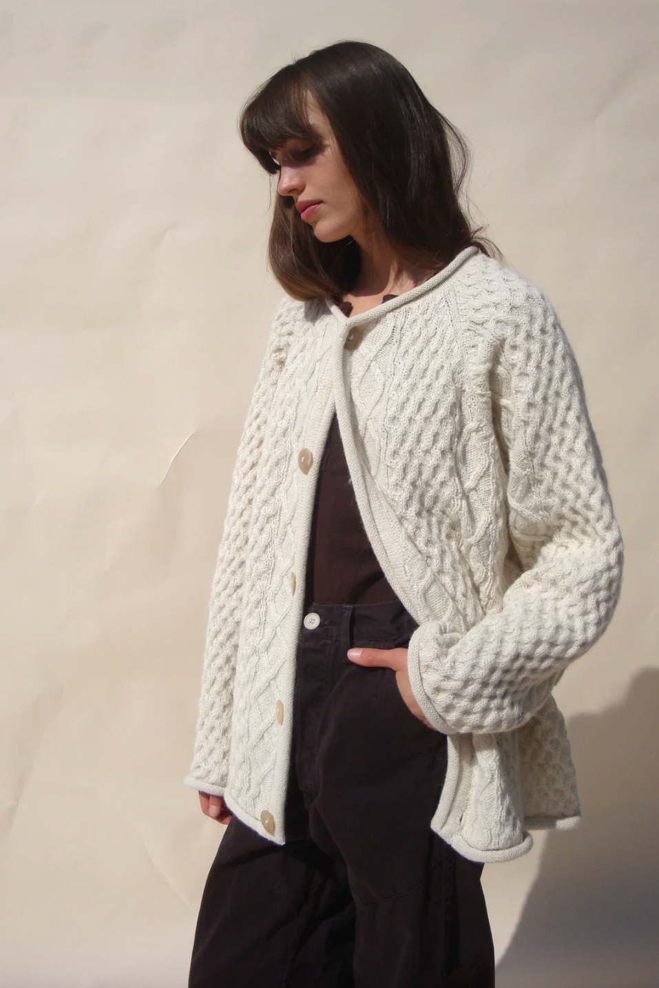 Gardeners Cable Cardigan, Snow