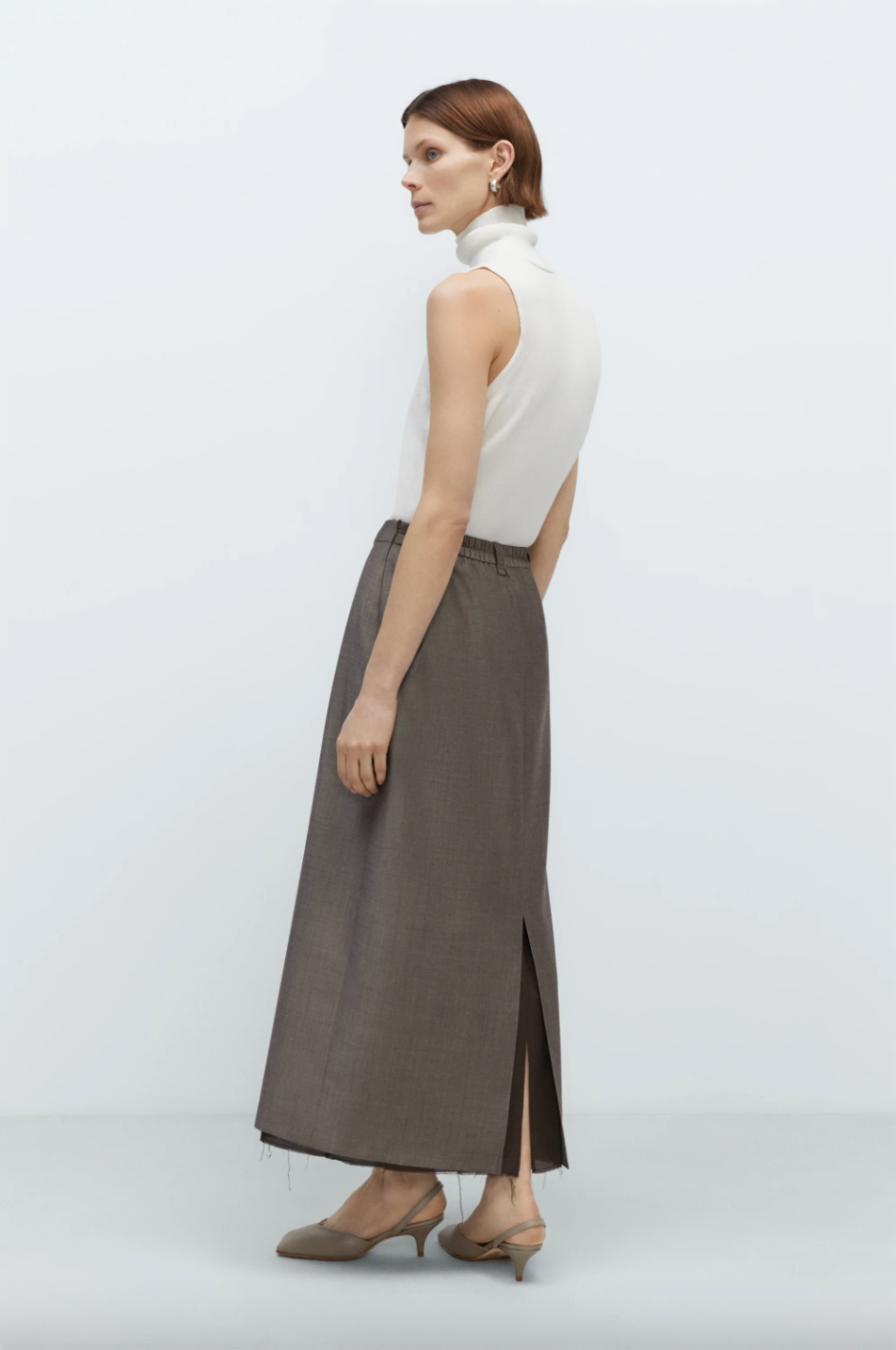 Tailoring Mohair Long Skirt, Smoke Brown
