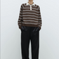 Merino Wool Striped Polo, Brown