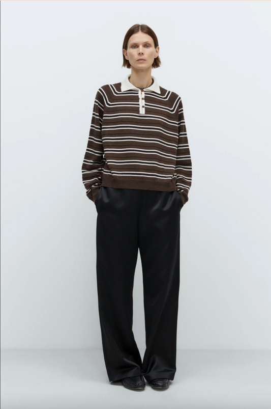 Merino Wool Striped Polo, Brown