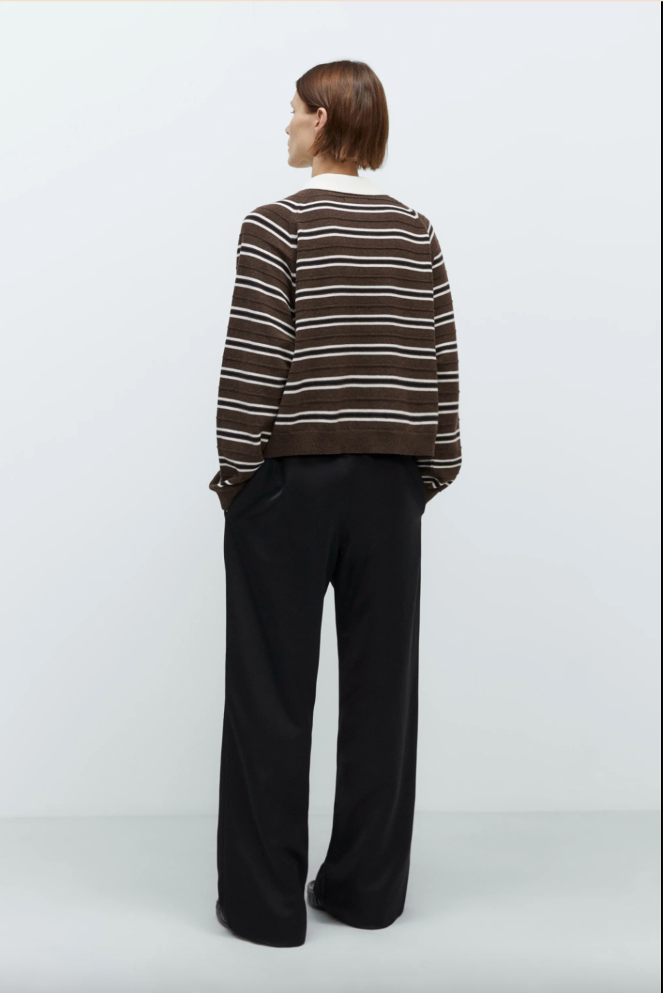 Merino Wool Striped Polo, Brown