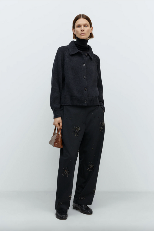 Merino Wool Collar Cardigan, Anthracite