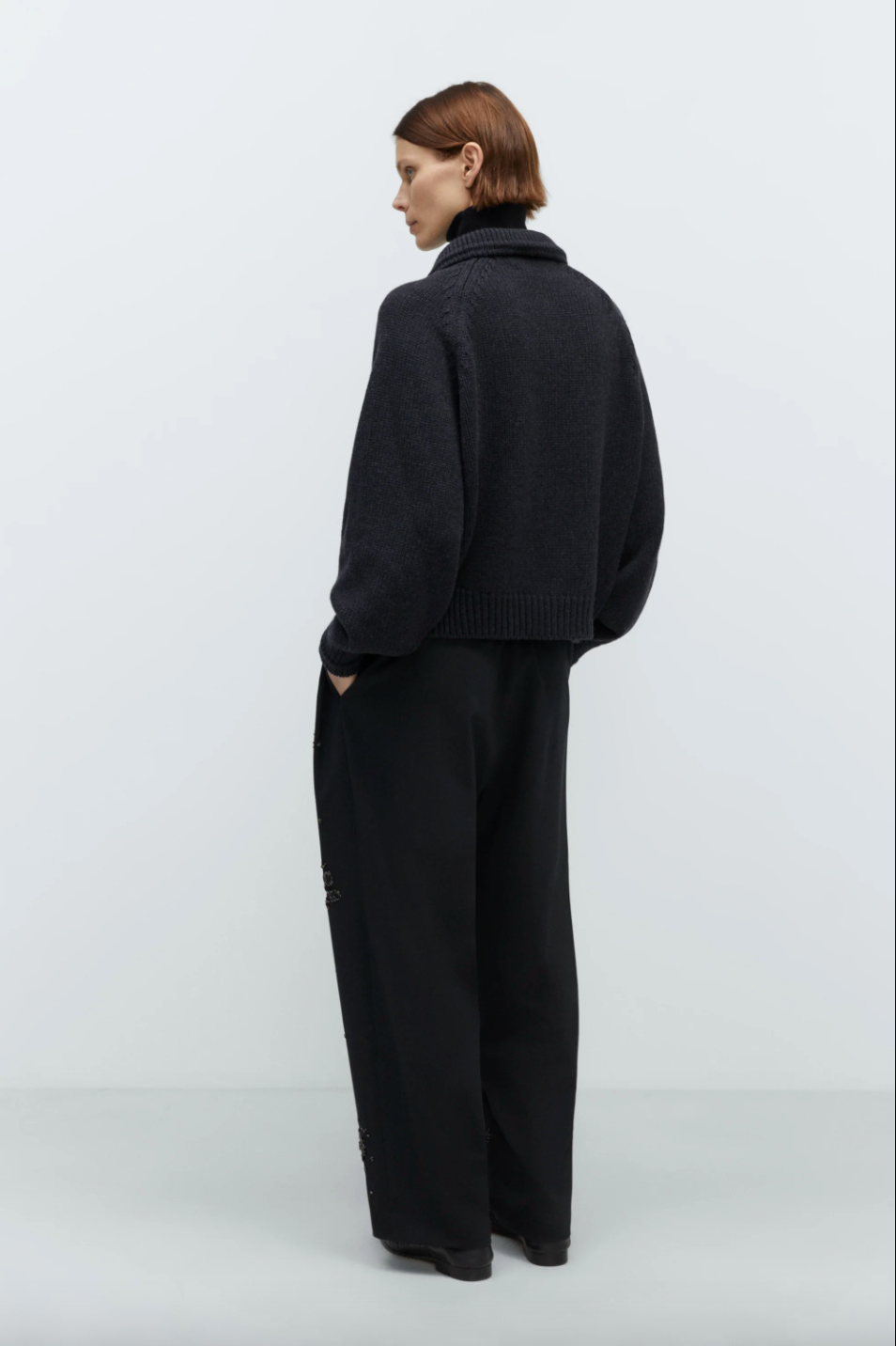 Merino Wool Collar Cardigan, Anthracite