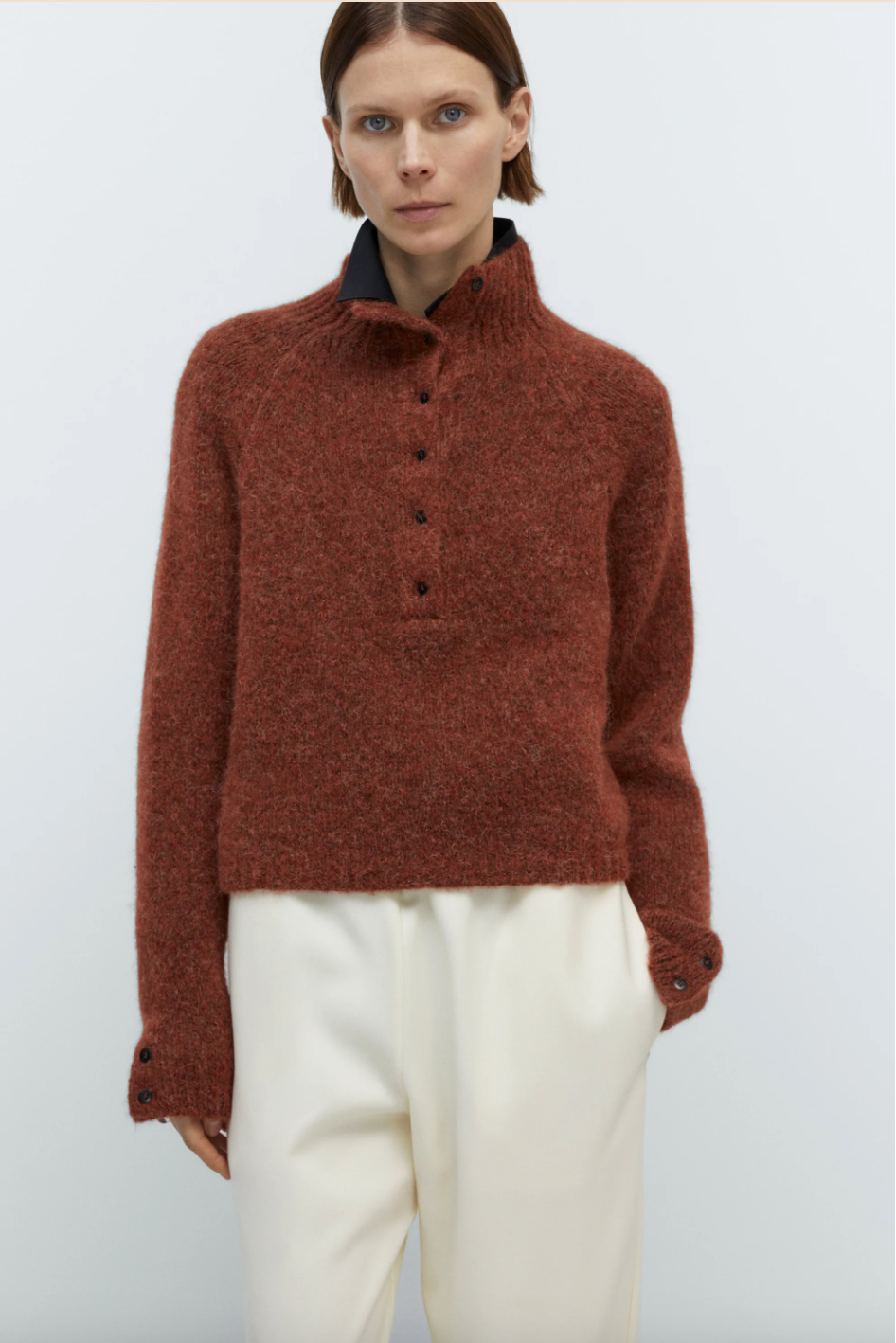 Baby Alpaca Polo Sweater, Terracotta