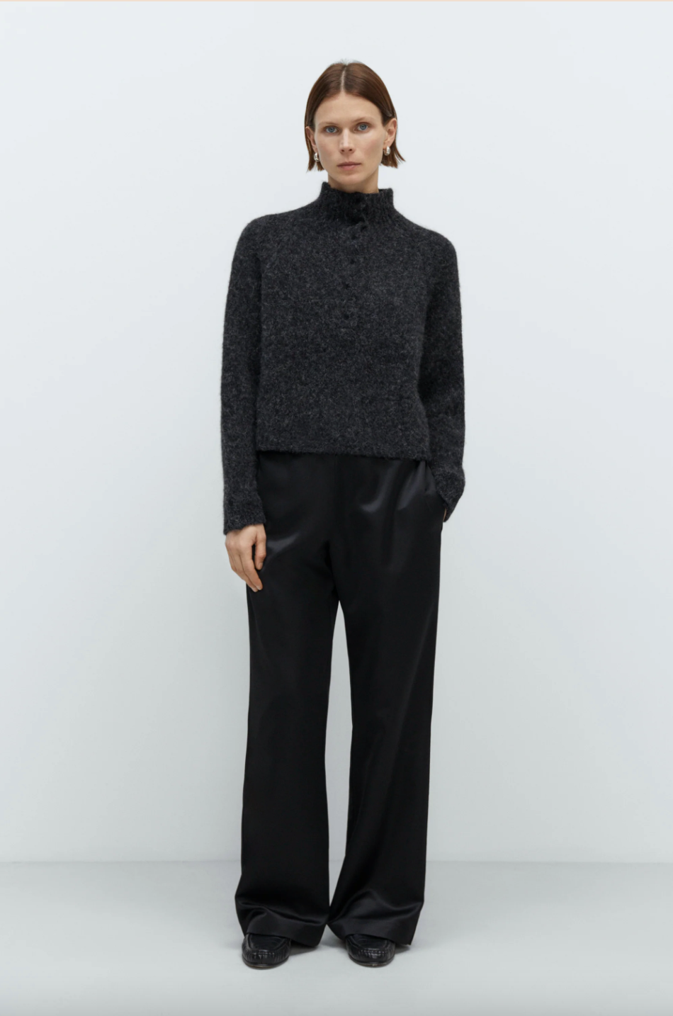 Baby Alpaca Polo Sweater Anthracite