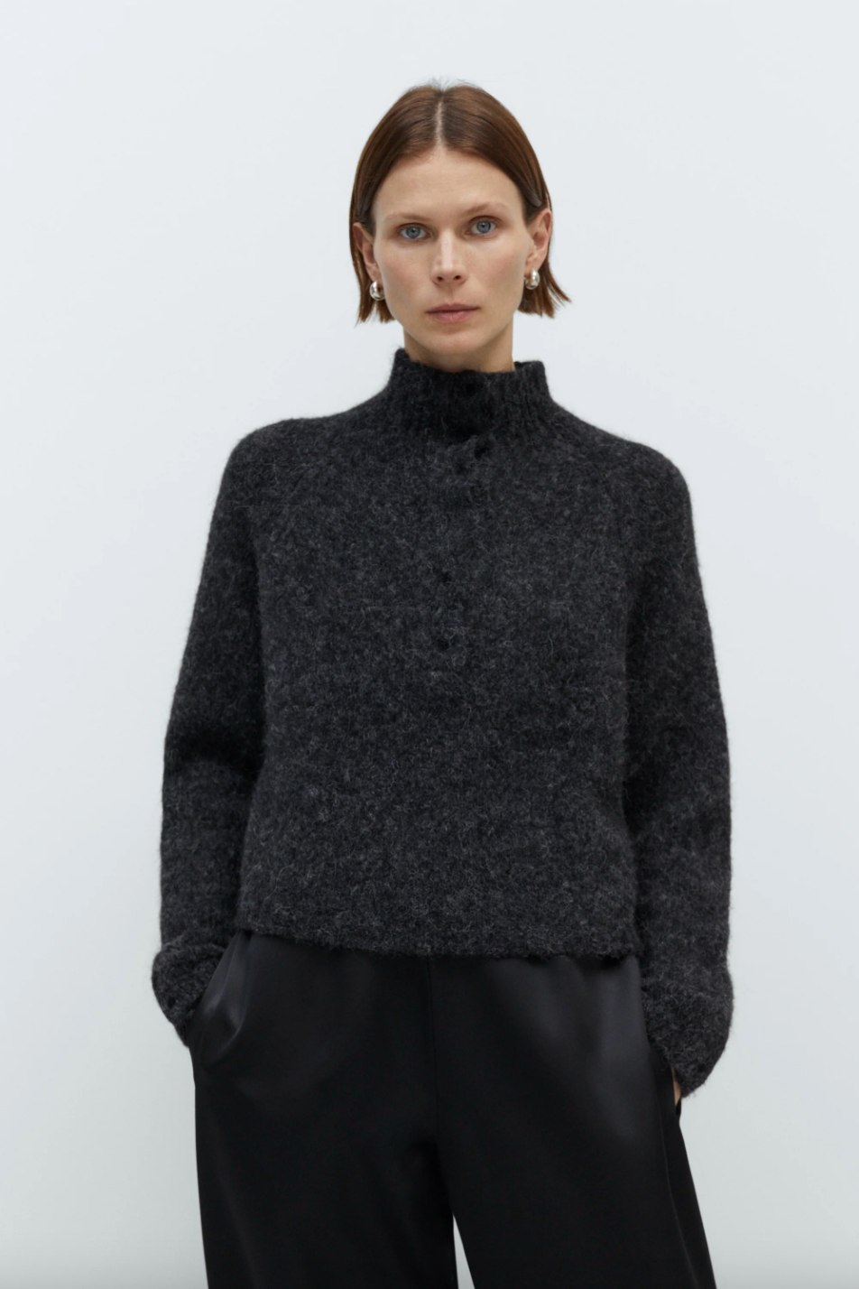 Baby Alpaca Polo Sweater Anthracite