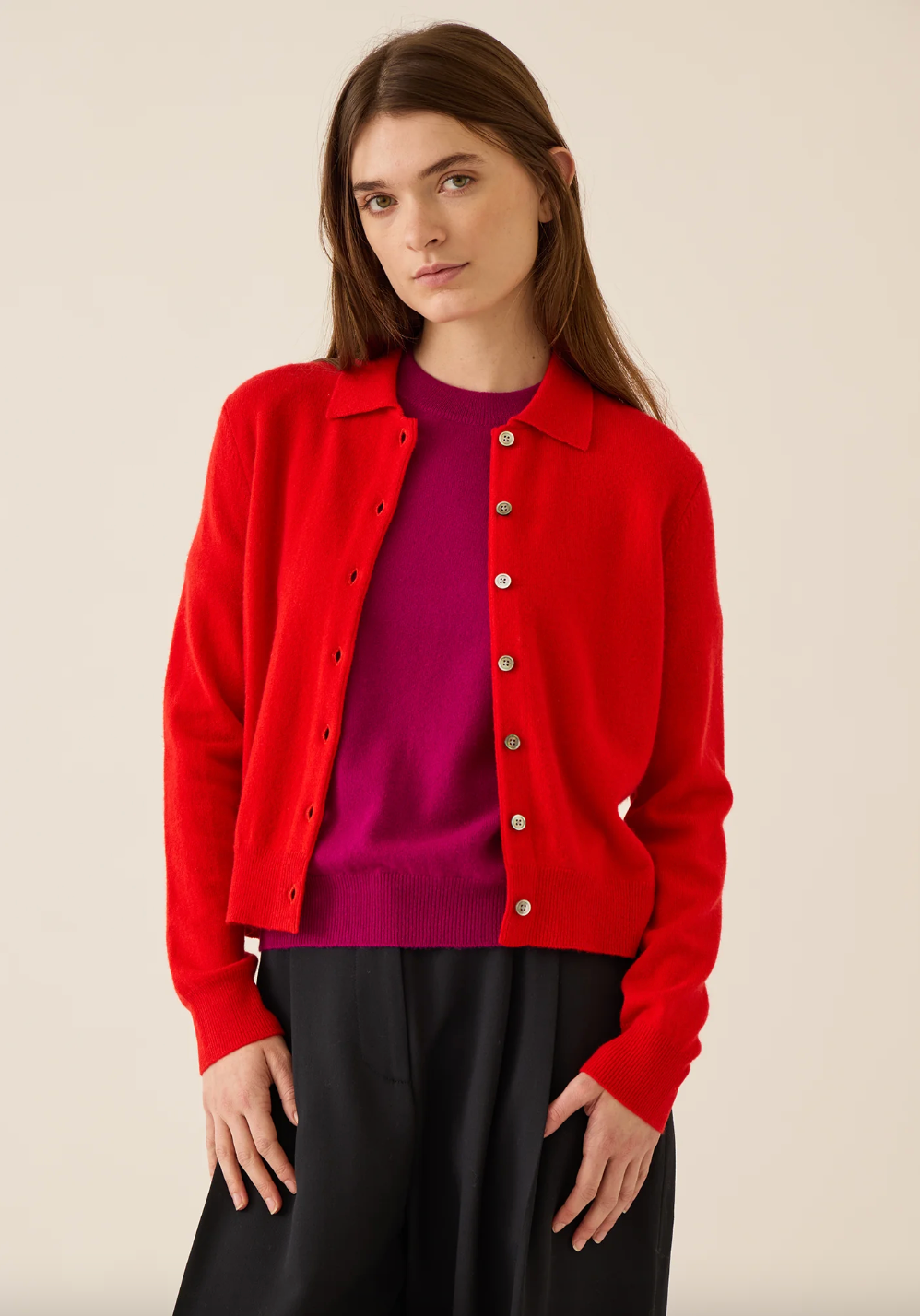 Romilly Cashmere Cardigan, Scarlet