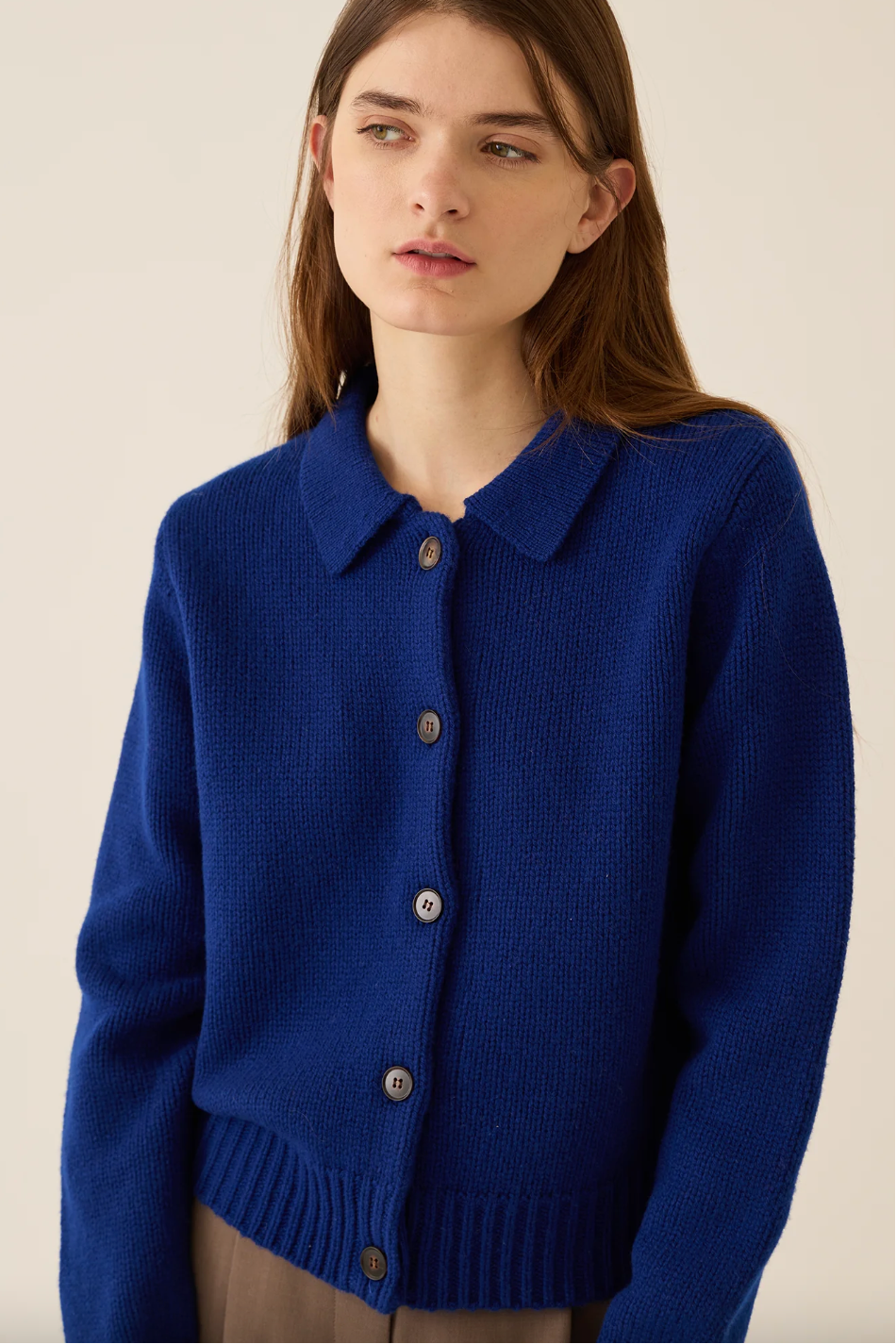 Treena Lambswool Polo Cardigan, Royal