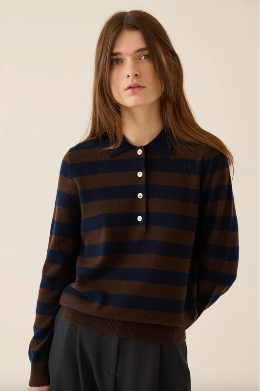 Demira Stripe Cashmere Polo Sweater