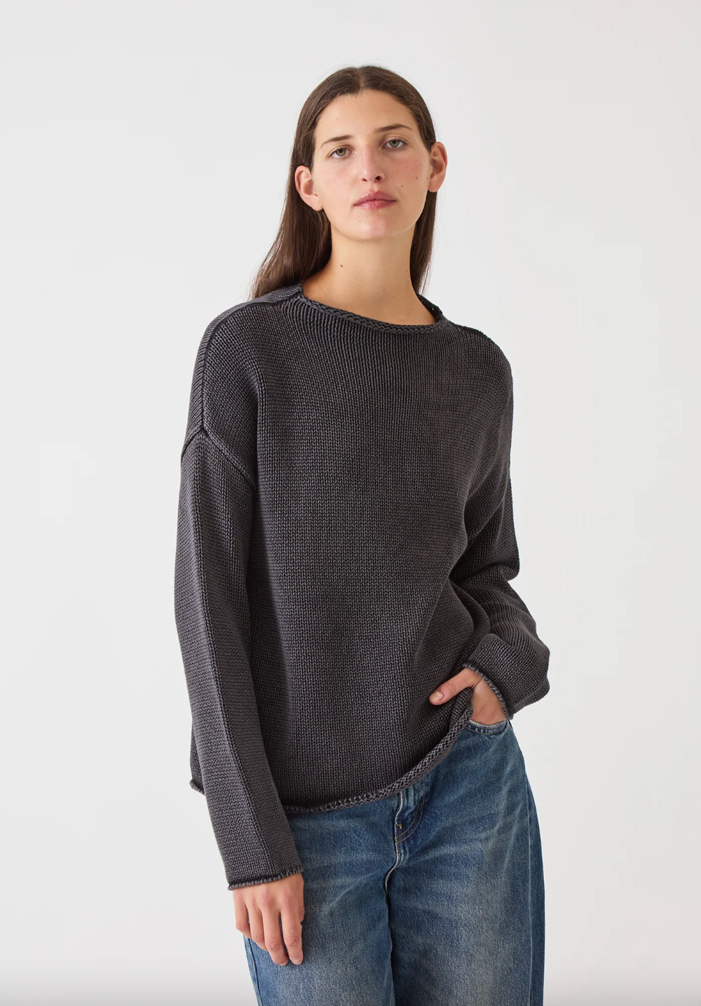 Lamis Washed Cotton Sweater, Black