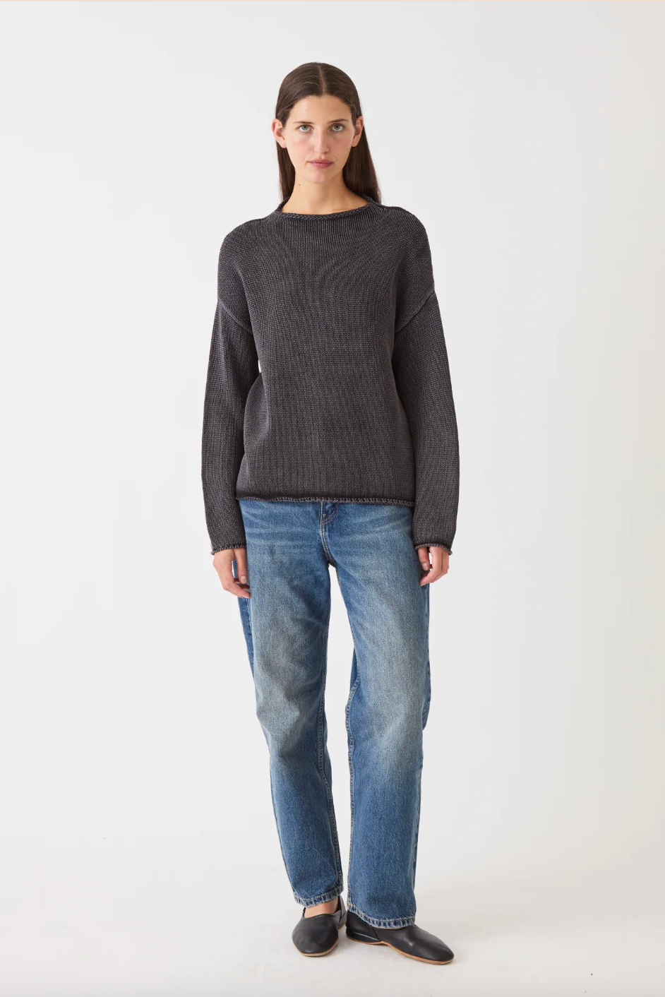 Lamis Washed Cotton Sweater, Black