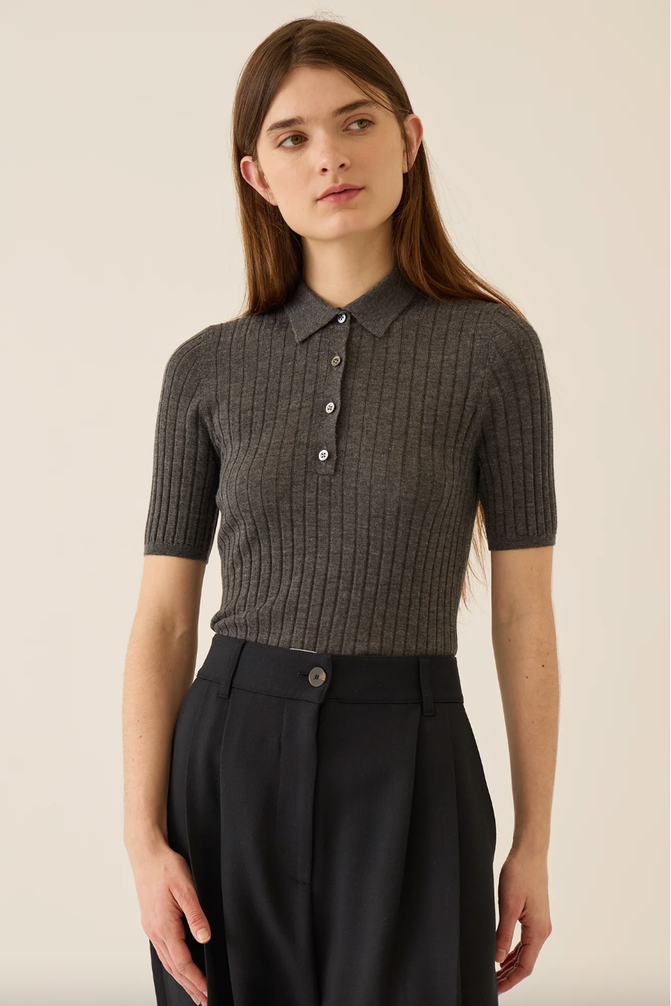 Leilani Superfine Cashmere Top, Charcoal Heather