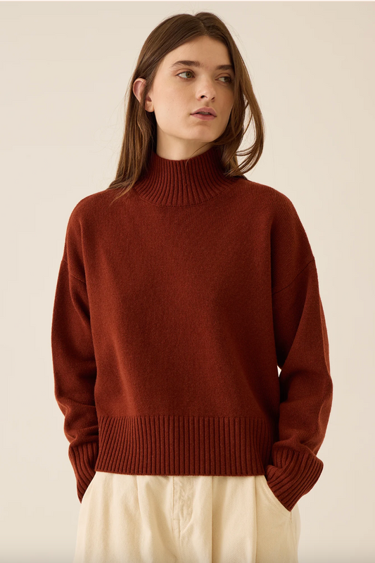 Nana Turtleneck Merino Wool Sweater, Tobacco