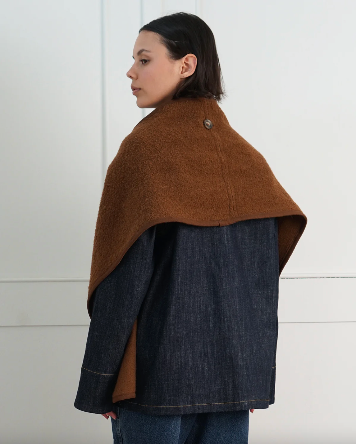 Denim Barn Jacket with Removable Boucle scarf