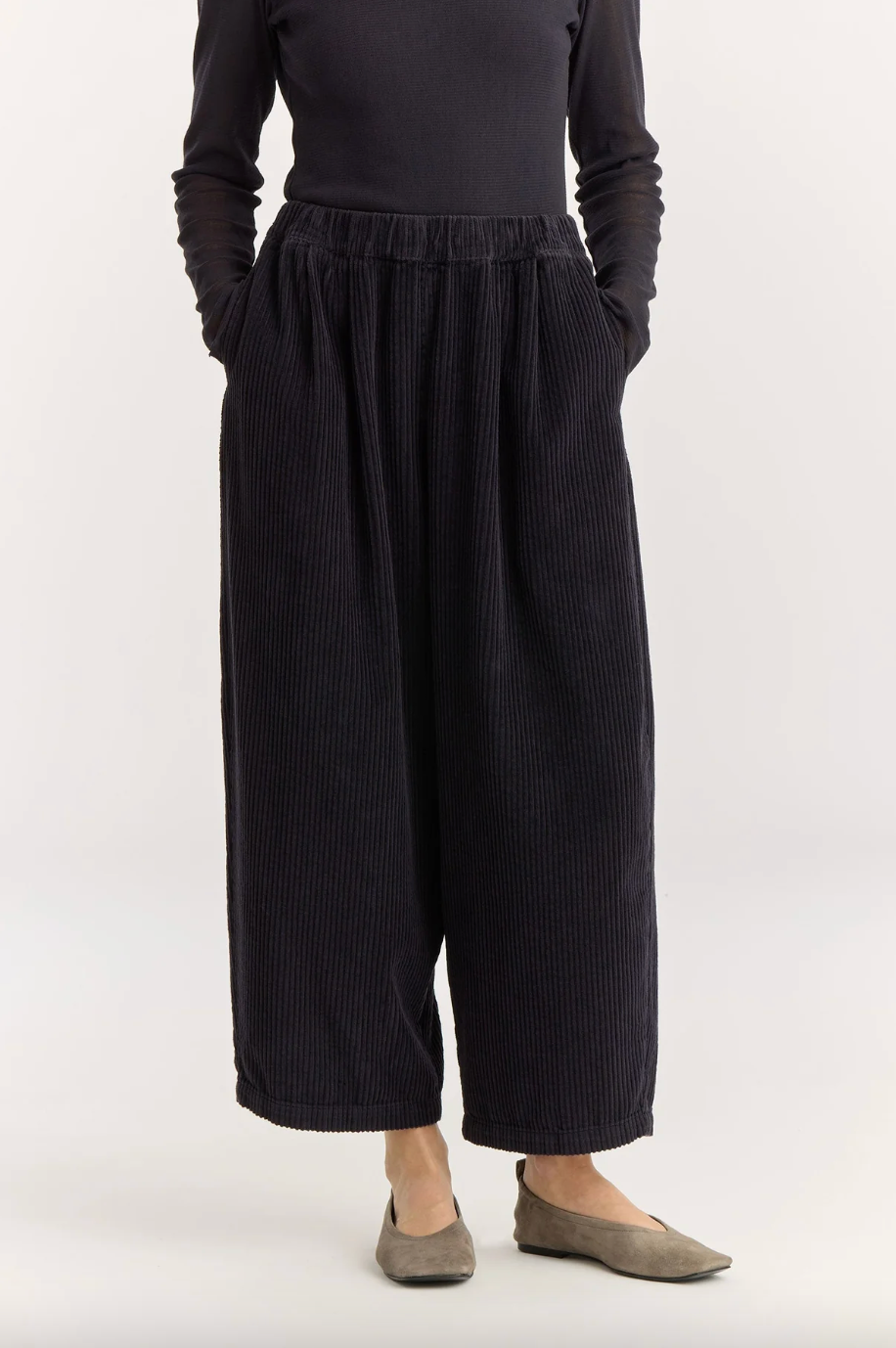 Corduroy Wide Pants, Dark Navy