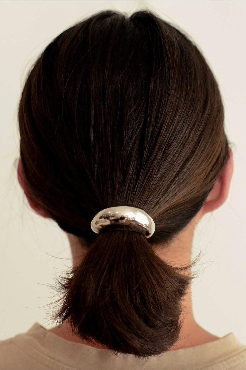Narrow Crescent Metal Cuff Hair Tie | Silver