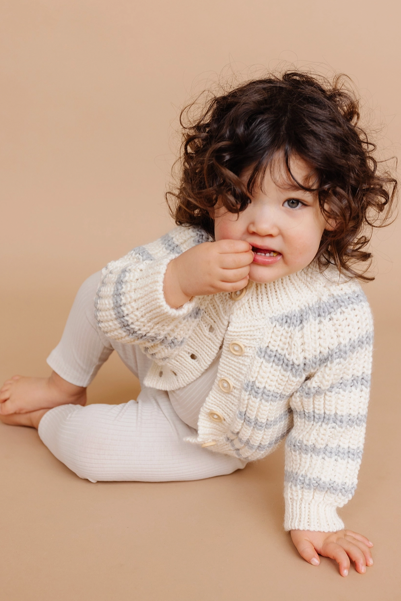 Rib Knit Stripe Cardigan, Bowie Grey