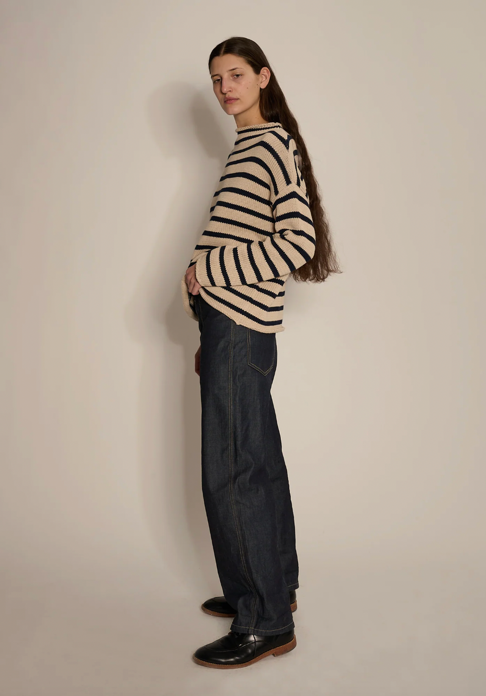 Lamis Stripe Cotton Sweater, Natural Navy