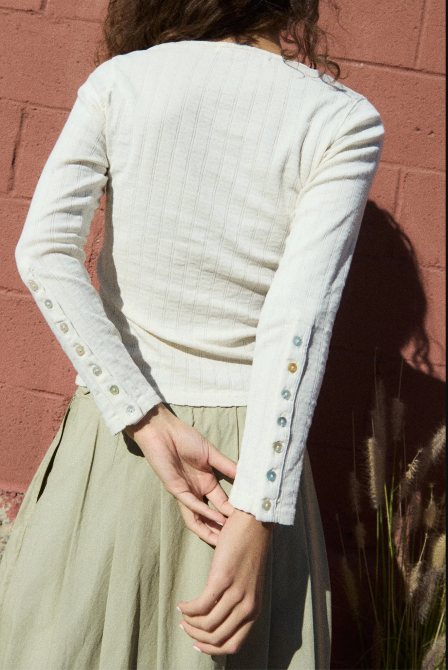 Pointelle Henley tee, Cream