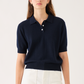 Amelia Cashmere Polo Top, Navy