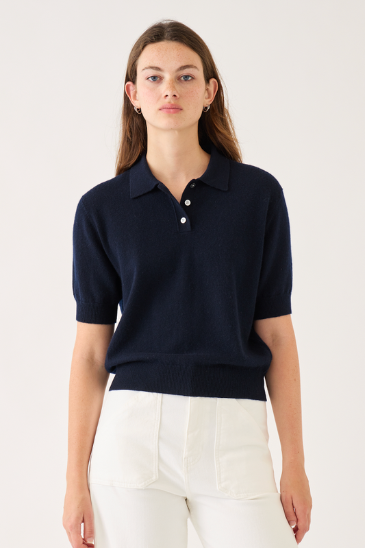 Amelia Cashmere Polo Top, Navy
