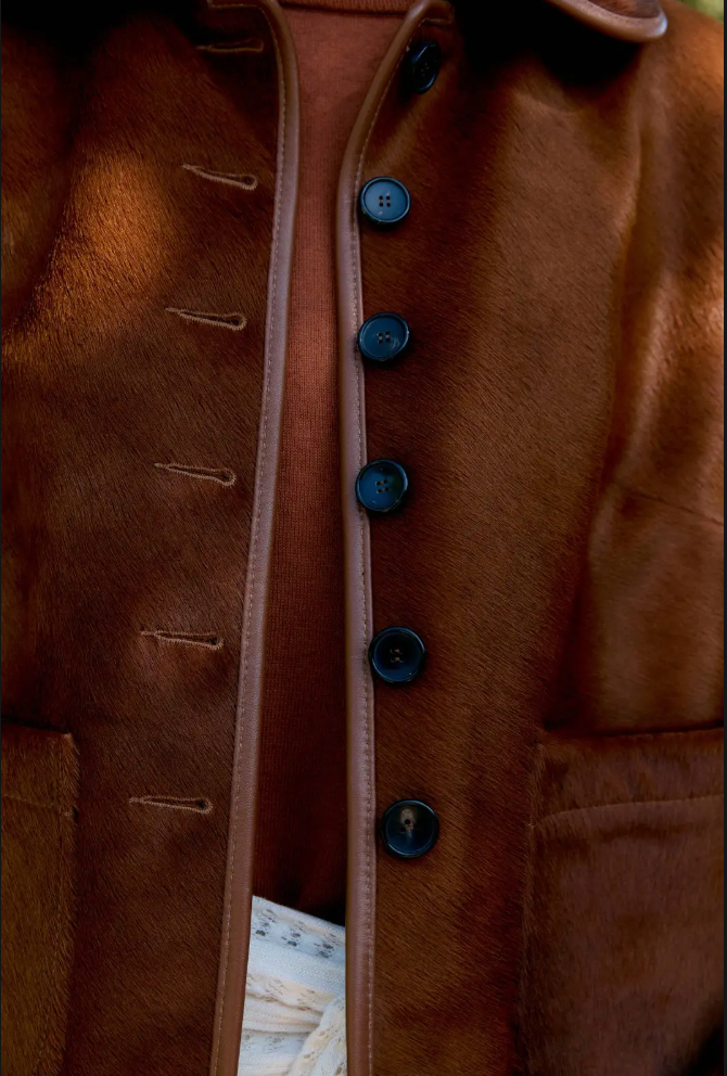 Hair on Hide Leather Ada Jacket, Chestnut