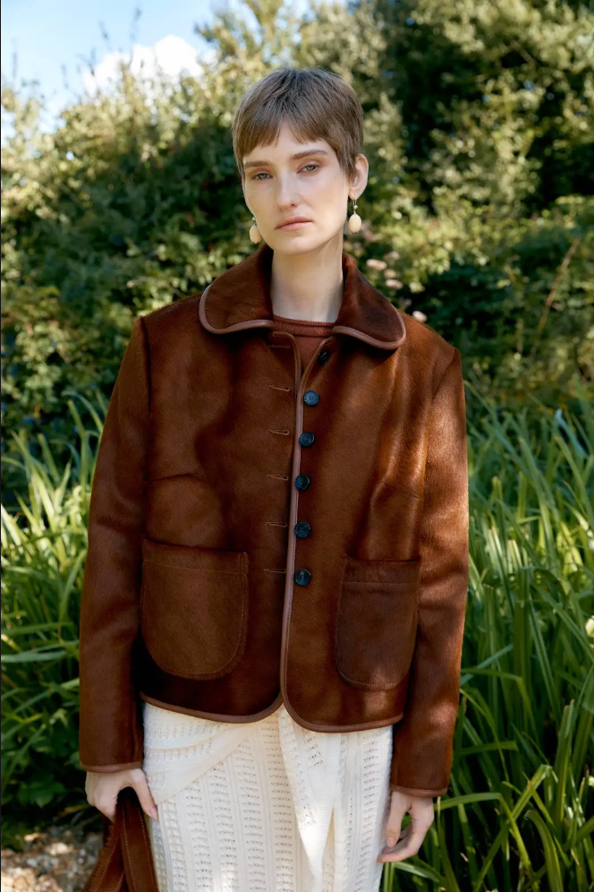 Hair on Hide Leather Ada Jacket, Chestnut